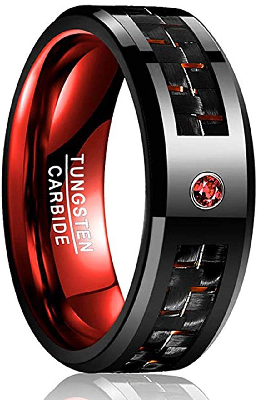 ITALGEM STEEL  TC47 BLACK-IP+RED TUNGSTEN-CARB BRUSHED-POLISHED 8MM-BAND