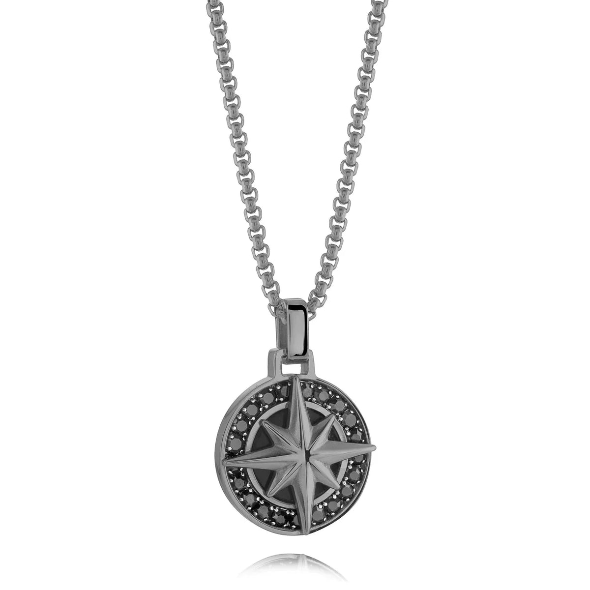 ITALGEM SP227  S.STEEL BLACK-IP ANCHOR-NORTH-STAR PENDANT-SET NECKLACE