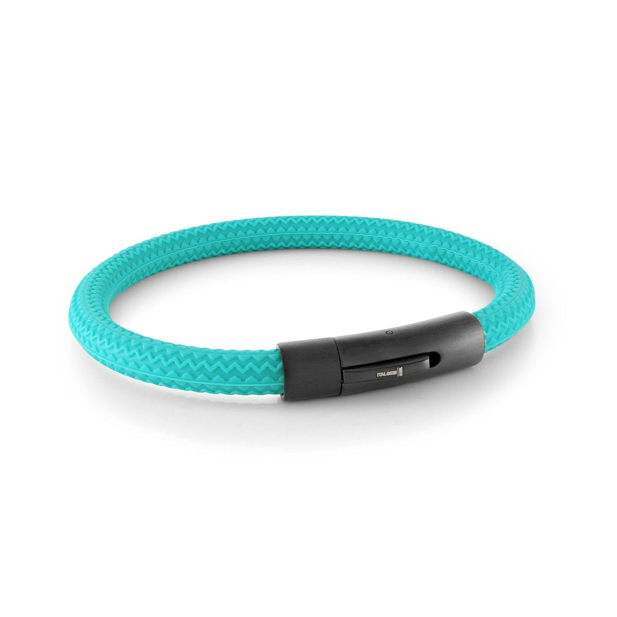 ITALGEM STEEL SBR17  BLACK-IP MATTE-CLASP TEAL-TIRE RUBBER -BRACELET