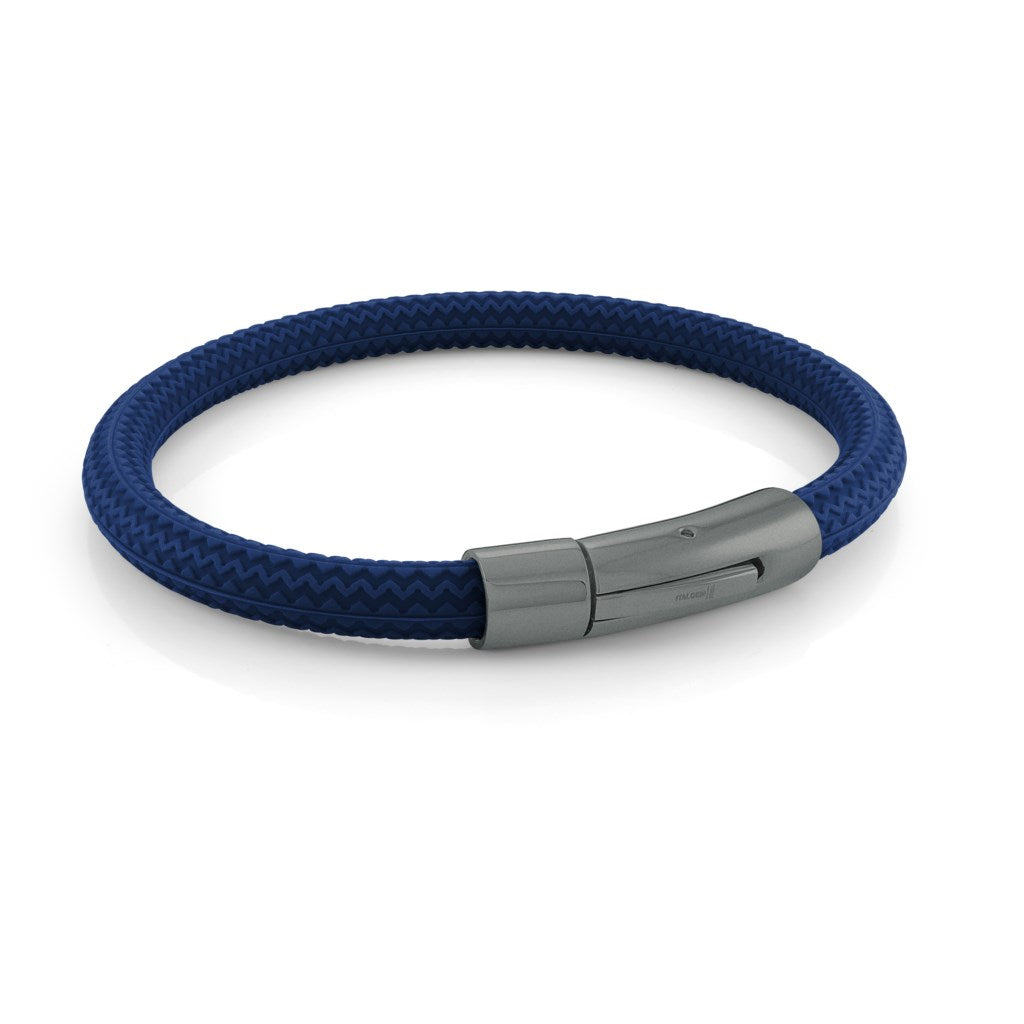 ITALGEM STEEL SBR16  GUN-IP-S.STEEL MATTE-CLASP BLUE-TIRE RUBBER -BRACELET