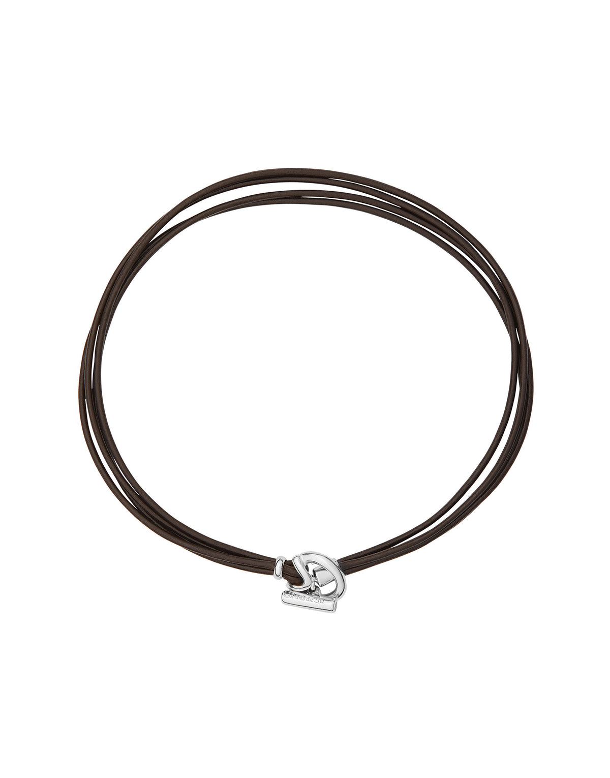 UNO DE 50 COL1635MARMTL0U  Short brown leather strap necklace with one small link and silver-plated metal clasp