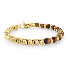 ITALGEM STEEL BB-325 GOLD-IP S.STEEL YL-TIGER EYE 6MM-BEADS BRACELET