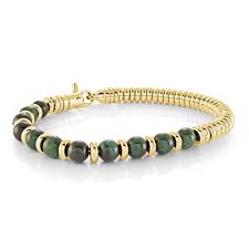 ITALGEM STEEL BB-326 GOLD-IP S.STEEL GR-TIGER-EYE 6MM-BEADS BRACELET