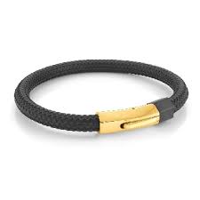 ITALGEM STEEL SBR15  BLACK-GOLD-IP S.STEEL-CLASP BLACK-TIRE RUBBER -BRACELET