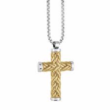 ITALGEM STEEL SC134  Gold ip s.steel weave design cross rnd box necklace