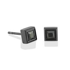 ITALGEM STEEL SEA244  Black ip matte s.stel black cz square stud earrings