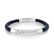 ITALGEM STEEL SLB455-BLUE S.STEEL CHEVRON-DESIGN BLUE-LEATHER MAGNETIC-CLASP BRACELET