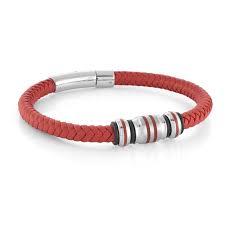 ITALGEM STEEL SLB528 S.STEEL RED-IP-BEADS RED- LEATHER BRACELET