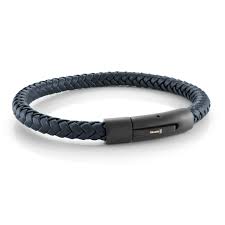 ITALGEM STEEL SLB580  BLACK-IP-MATTE S.STEEL-PUSH-CL DENIM-BLUE LEATHER BRACELET