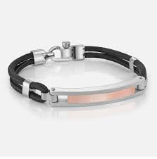 ITALGEM STEEL SMB409 S.STEEL ROSE-IP BRUSHED ID PLATE BLACK CORD BRACELET