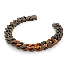 ITALGEM STEEL SMB607 BLACK-MATTE-IP S.STEEL TIGER-EYE-ACETATE CURB-LINK BRACELET