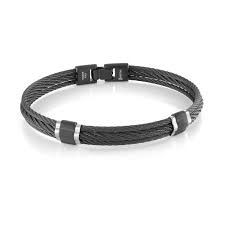 ITALGEM STEEL SMBG105  18K-GOLD BLACK-IP-STEEL BLACK-DIAMONDS 3-ROW CABLE