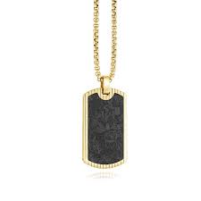 ITALGEM STEEL SP170  GOLD IP S.STEEL BLACK C F INLAY DOGTAG RND BOX NECK.