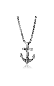 ITALGEM STEEL SP131  Matte S.Steel beaded design anchor pendant 22 matte box Chain