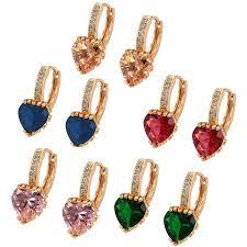 AMAURI GOLD AMAU221  14K  EARRINGS HEART CZ PINK/GREEN/WHITE/PINK/RED/BLUE